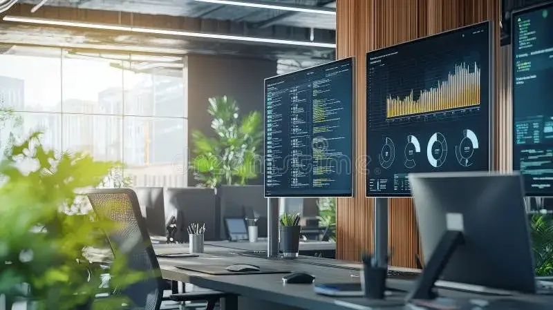 Data Analytics Dashboard Display Modern Office Interior Stock ...